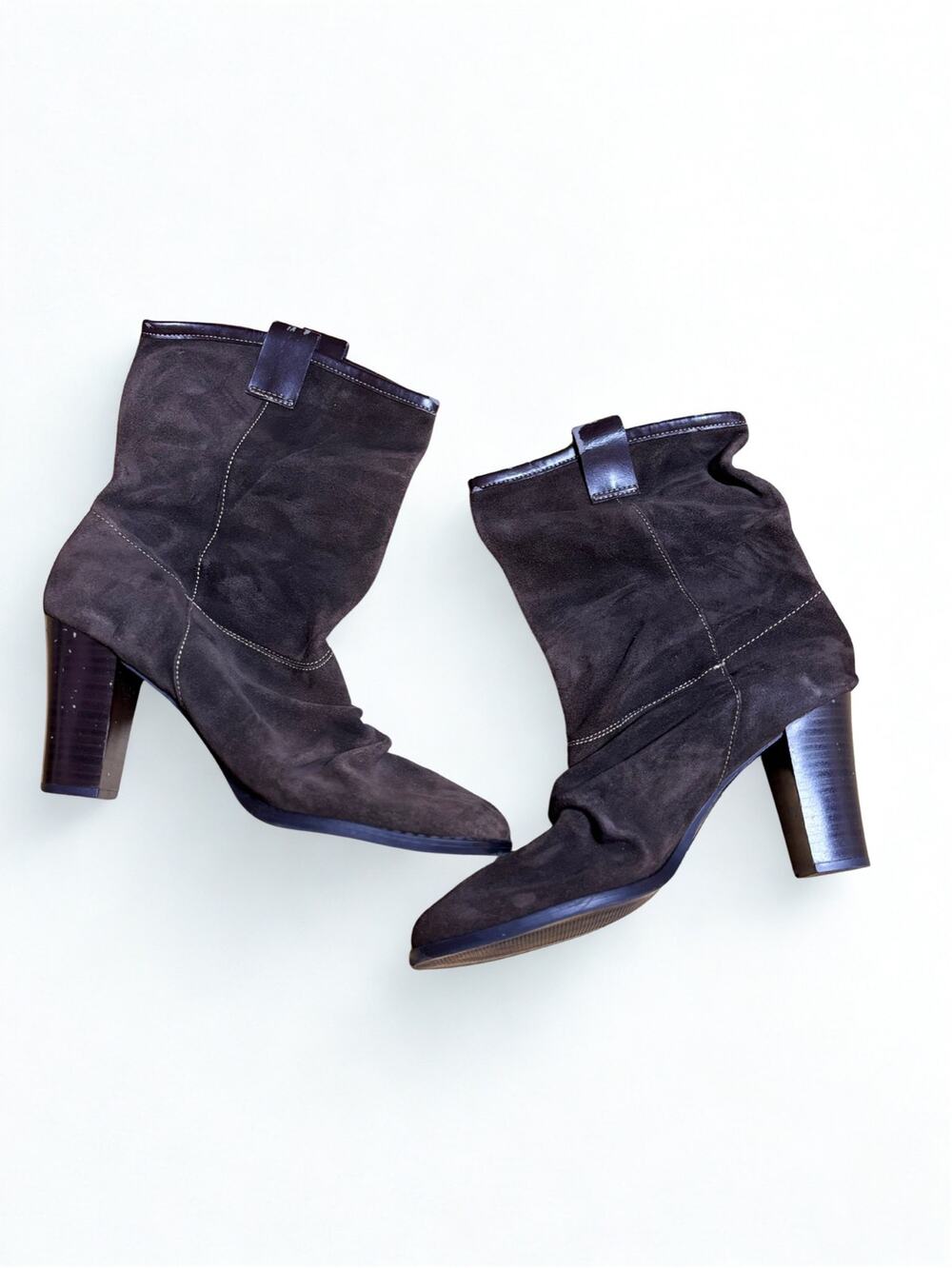 Nine West Chocolate Brown Suede Ankle Boots Buckle Detail Size 10